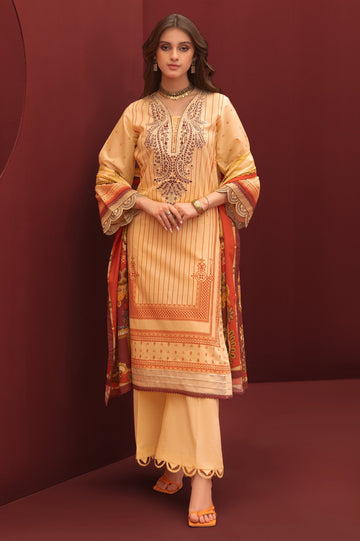 Unstitched 3 Piece Lawn Printed Shirt , Lawn Printed Dupatta & Cotton Dyed Trouser - Diners