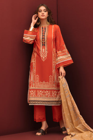 Unstitched 3 Piece Lawn Printed Shirt, Lawn Printed Dupatta & Cotton Dyed Trouser - Diners