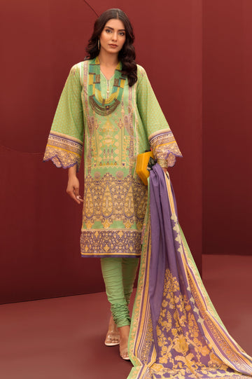 Unstitched 3 Piece Lawn Printed Shirt , Lawn Printed Dupatta & Cotton Dyed Trouser - Diners