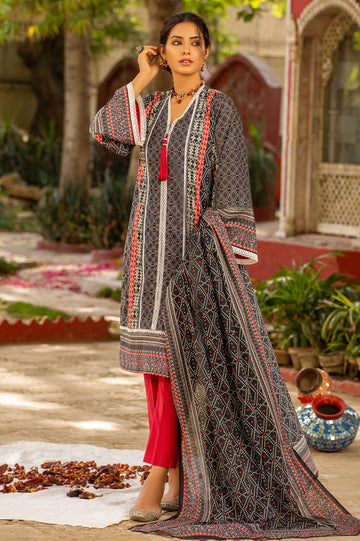Unstitched 3 Piece Chunri Lawn Printed Shirt, Lawn Printed Dupatta, Cotton Dyed Trouser - Diners