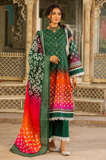 Unstitched 3 Piece Chunri Lawn Printed Shirt, Lawn Printed Dupatta, Cotton Dyed Trouser - Diners