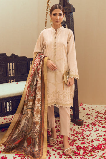 Unstitched 3 Pieces Emb Jacquard Shirt, Digital Printed Dupatta & Cotton Dyed Trouser - Diners