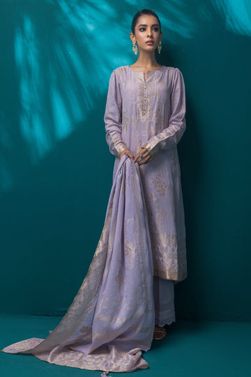 Unstitched 3 Piece Jacquard Shirt , Jacquard Dupatta & Cambric Dyed Trouser - Diners