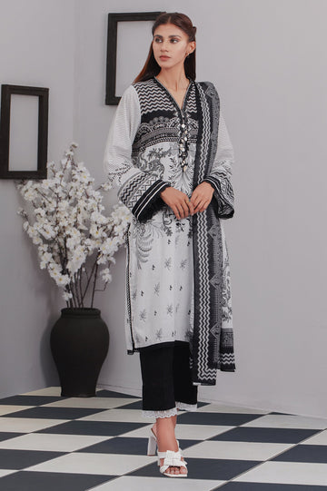 Unstitched 3 Piece Cambric Printed Shirt , Cambric Printed Dupatta & Cambric Dyed Trouser - Diners