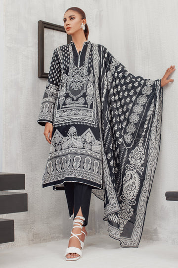 Unstitched 3 Piece Cambric Printed Shirt, Cambric Printed Dupatta & Cambric Dyed Trouser - Diners