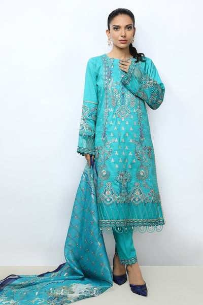 Unstitched 3 Pieces Emb Jacquard Shirt, Digital Printed Zari Dupatta & Dyed Cotton Trouser - Diners Unstitched 3 Pieces Emb Jacquard Shirt, Digital Printed Zari Dupatta & Dyed Cotton Trouser - Diners