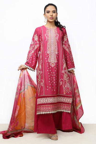 Unstitched 3 Pieces Emb Strip Jacquard Shirt, Digital Printed Zari Dupatta & Dyed Cotton Trouser - Diners Unstitched 3 Pieces Emb Strip Jacquard Shirt, Digital Printed Zari Dupatta & Dyed Cotton Trouser - Diners