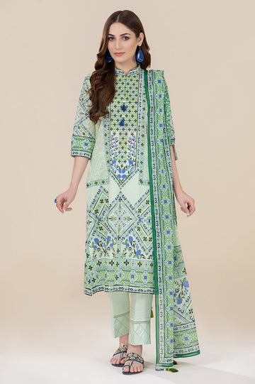 Unstitched 3 Piece Cambric Printed Shirt, Lawn Printed Dupatta & Cotton Dyed Trouser - Diners