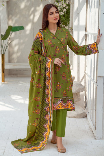 Unstitched 3 Pcs Printed Viscose Shirt, Printed Viscose Dupatta, Dyed Viscose Trouser - Diners