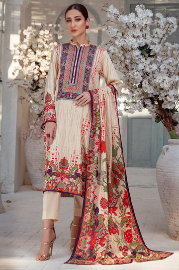 Unstitched 3 Pcs Printed Viscose Shirt, Printed Viscose Dupatta, Dyed Viscose Trouser - Diners