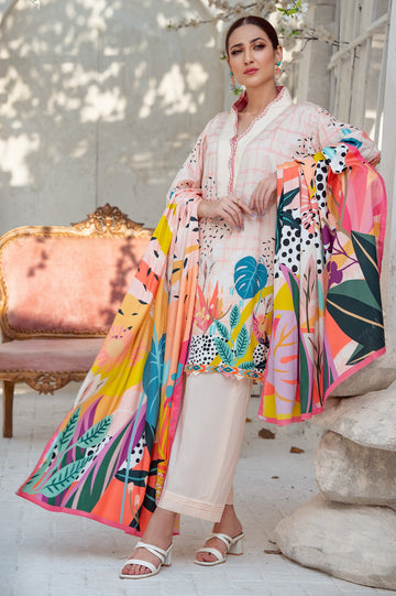 Unstitched 3 Pcs Printed Viscose Shirt, Printed Viscose Dupatta, Dyed Viscose Trouser - Diners
