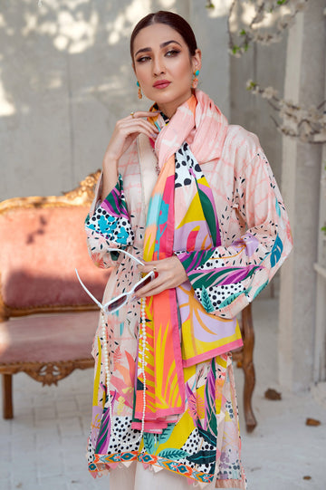 Unstitched 3 Pcs Printed Viscose Shirt, Printed Viscose Dupatta, Dyed Viscose Trouser - Diners