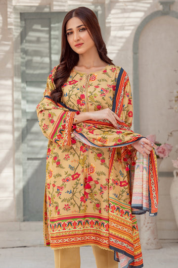 Unstitched 3 Pcs Printed Karandi Shirt, Printed Karandi Dupatta, Dyed Karandi Trouser - Diners