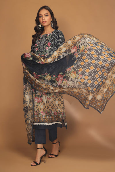 Unstitched 3 Pcs Emb Lawn Printed Shirt, Printed Dupatta, Dyed Trouser - Diners Unstitched 3 Pcs Emb Lawn Printed Shirt, Printed Dupatta, Dyed Trouser - Diners