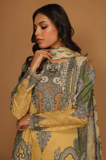Unstitched 3 Pcs Emb Lawn Printed Shirt, Printed Dupatta, Dyed Trouser - Diners