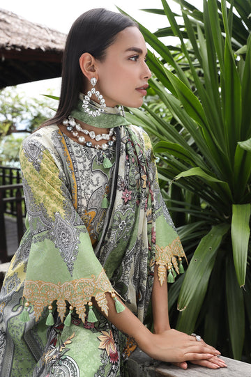 Unstitched 3 Pcs Emb Lawn Printed Shirt, Printed Dupatta, Dyed Trouser - Diners