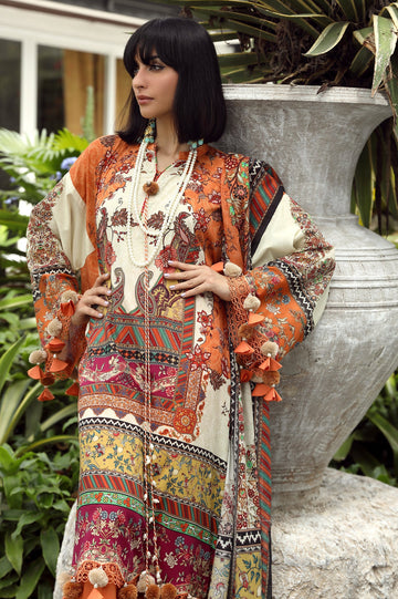 Unstitched 3 Pcs Lawn Printed Shirt, Printed Dupatta, Dyed Trouser - Diners