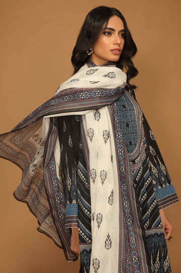 Unstitched 3 Pcs Lawn Printed Shirt, Printed Dupatta, Dyed Trouser - Diners