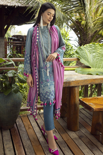 Unstitched 3 Pcs Lawn Printed Shirt, Printed Dupatta, Dyed Trouser - Diners