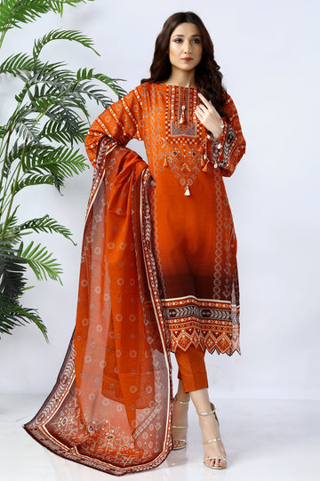 Unstitched 3 Piece Digital Printed Lawn Shirt, Printed Dupatta, Dyed Trouser - Diners
