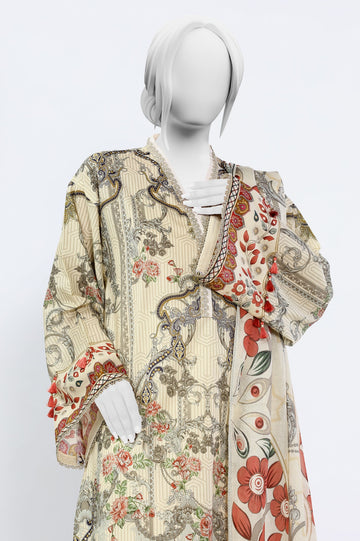 3PC Unstitched Lawn Printed Suit - Diners