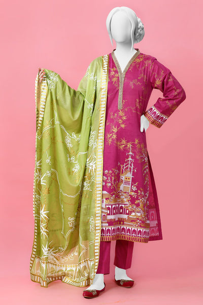 3PC Unstitched Gold Paste Printed Suit From Diners 3PC Unstitched Gold Paste Printed Suit From Diners