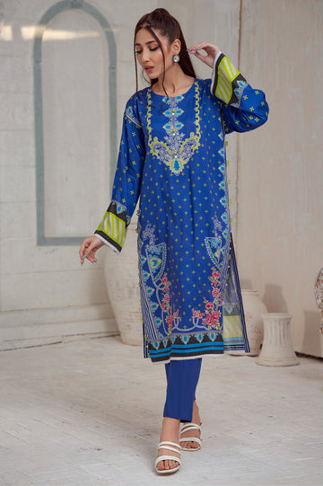 Unstitched 2 Pcs Printed Marina Shirt, Dyed Marina Trouser - Diners