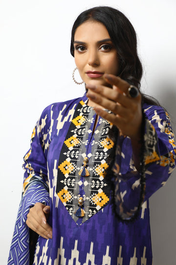 Unstitched 2 Piece Cambric Printed Shirt & Cotton Dyed Trouser - Diners