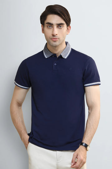 Navy Tipping Collar Polo