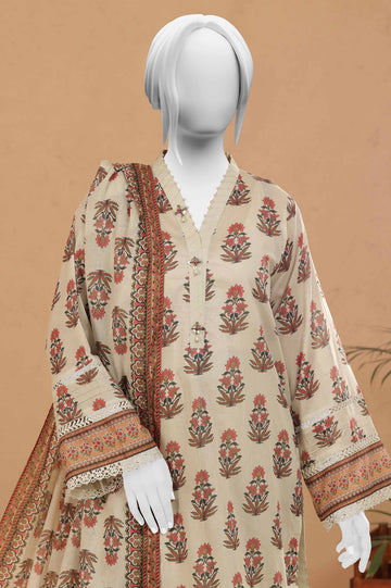 Beige Printed 3PC Unstitched