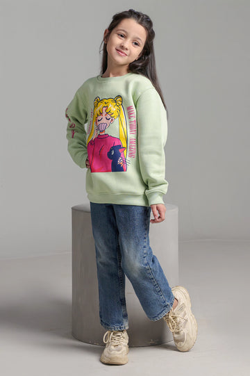 Light Green Graphic Girls Sweatshirt