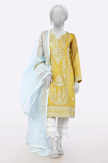 Yellow Embroidered Kurti With Dupatta From Sohaye By Diners