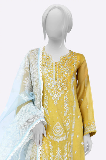 Yellow Embroidered Kurti With Dupatta From Sohaye By Diners