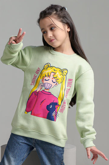 Light Green Graphic Girls Sweatshirt