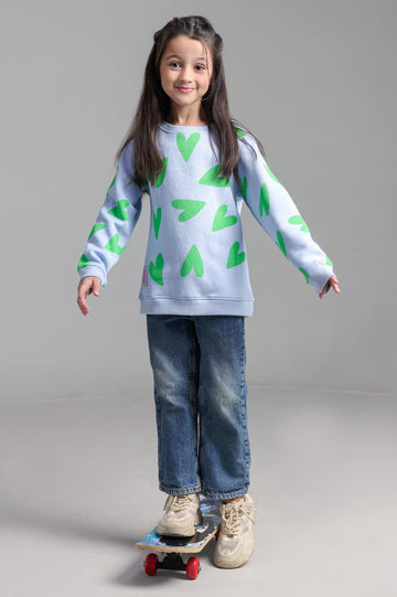 Sky Blue Graphic Girls Sweatshirt