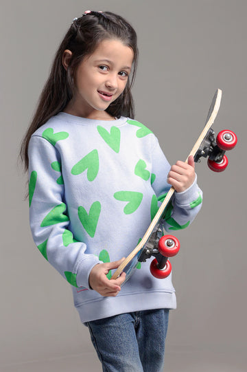 Sky Blue Graphic Girls Sweatshirt