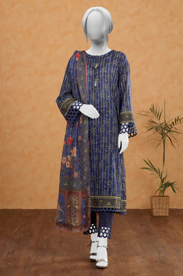 Blue Printed 3PC Unstitched