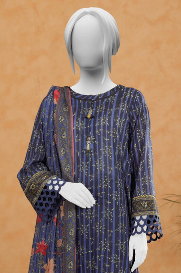 Blue Printed 3PC Unstitched