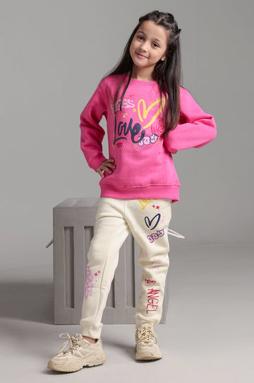 Graphic Print Girls Sweatshirt With Trouser