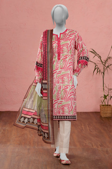 Pink Printed Unstitched Kurti With Dupatta