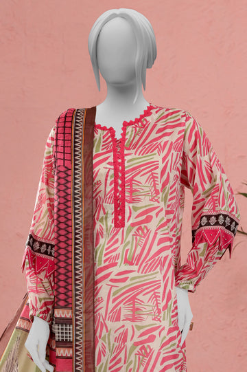 Pink Printed Unstitched Kurti With Dupatta