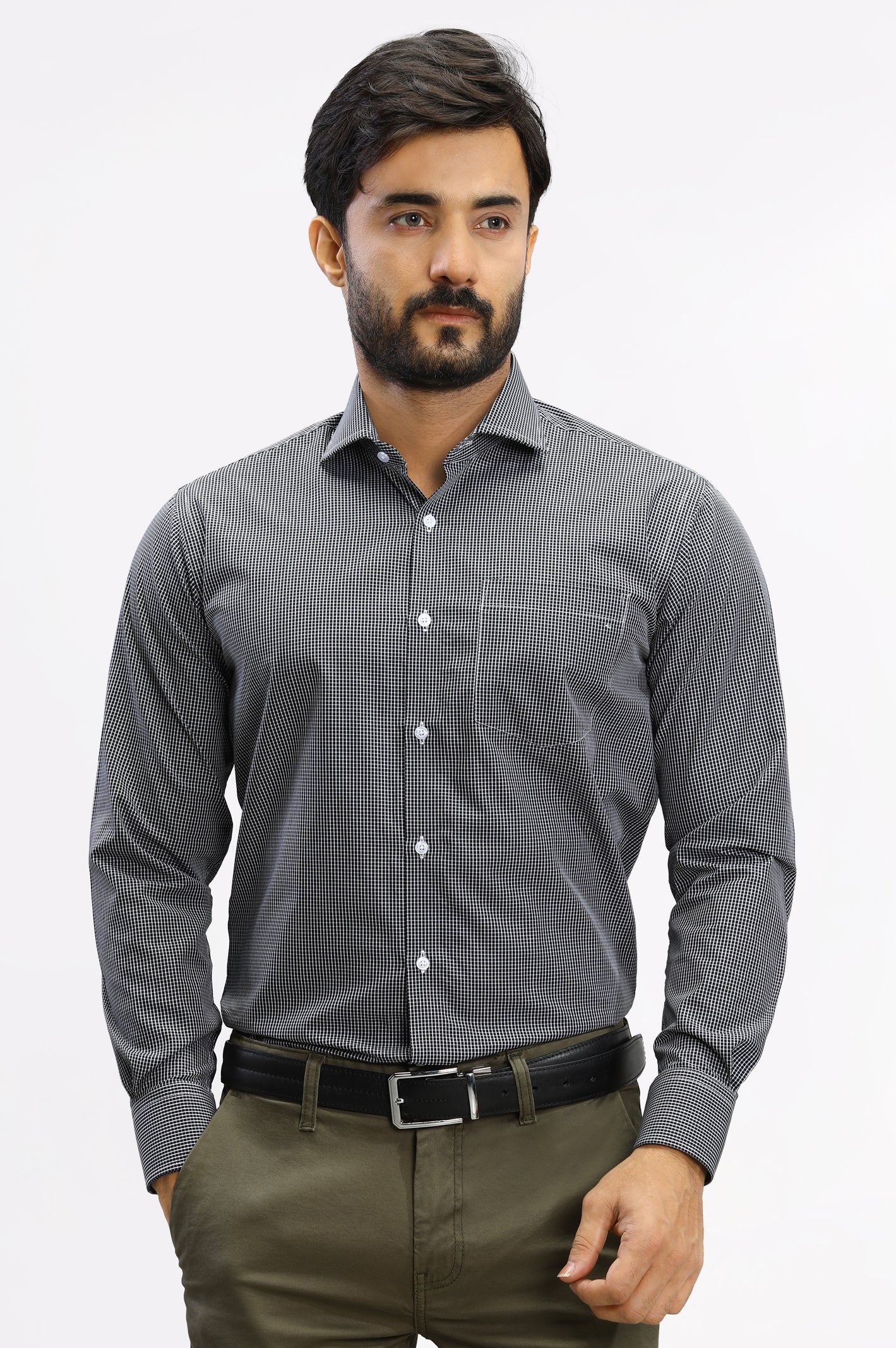 Black Mini-Check Formal Shirt From Diners