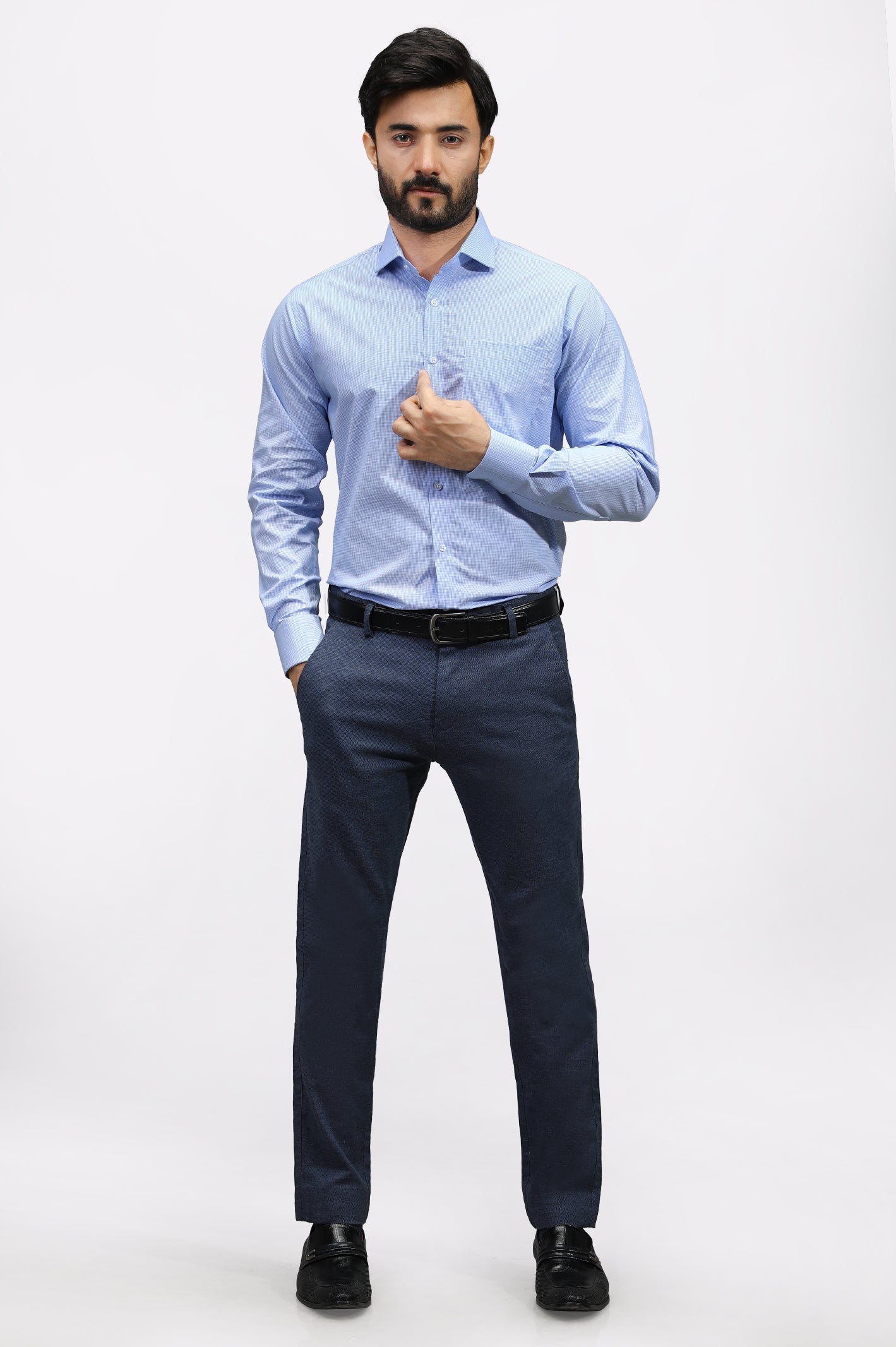 Light Blue Textured Formal Shirt From Diners