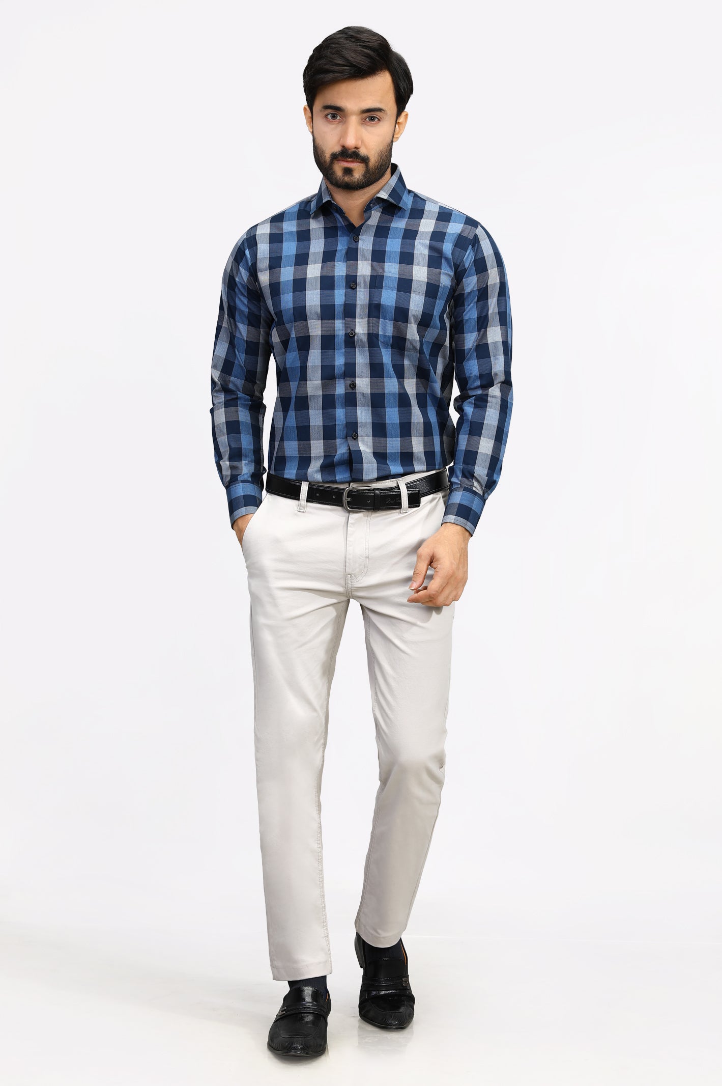 Navy Blue Gingham Check Formal Shirt From Diners