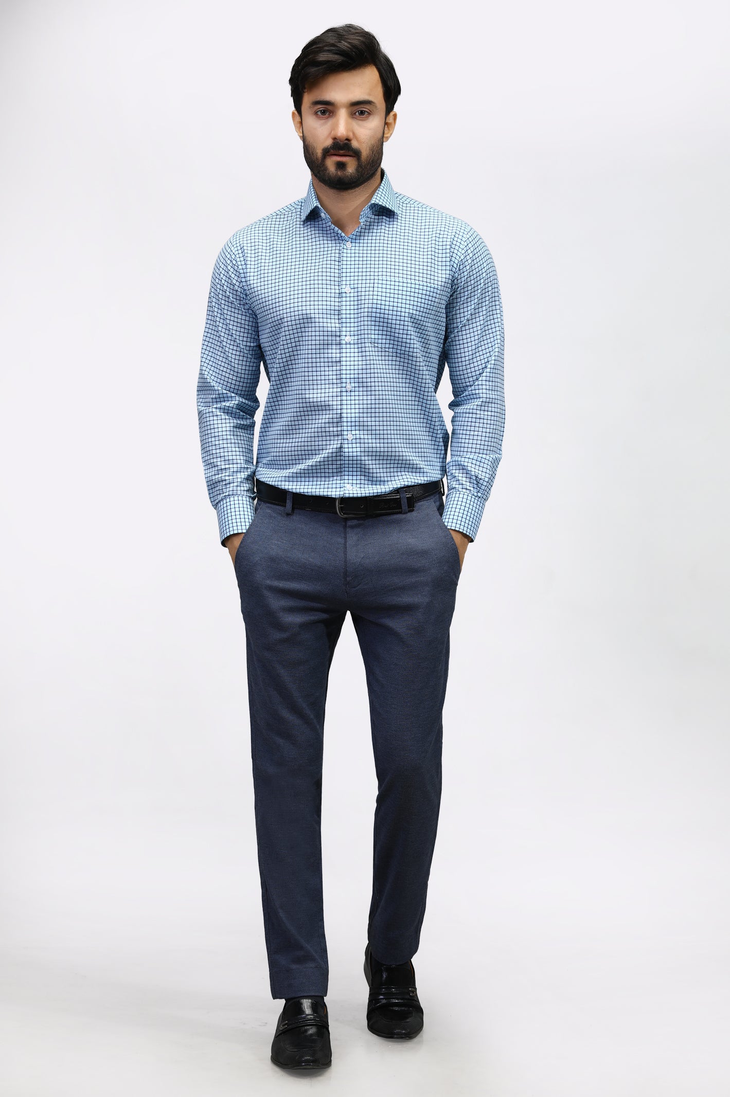 Light Blue Windowpane Check Formal Shirt From Diners