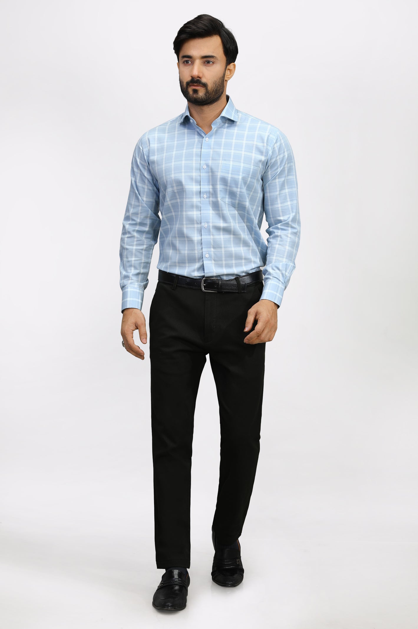 Light Grey Windowpane Check Formal Shirt From Diners