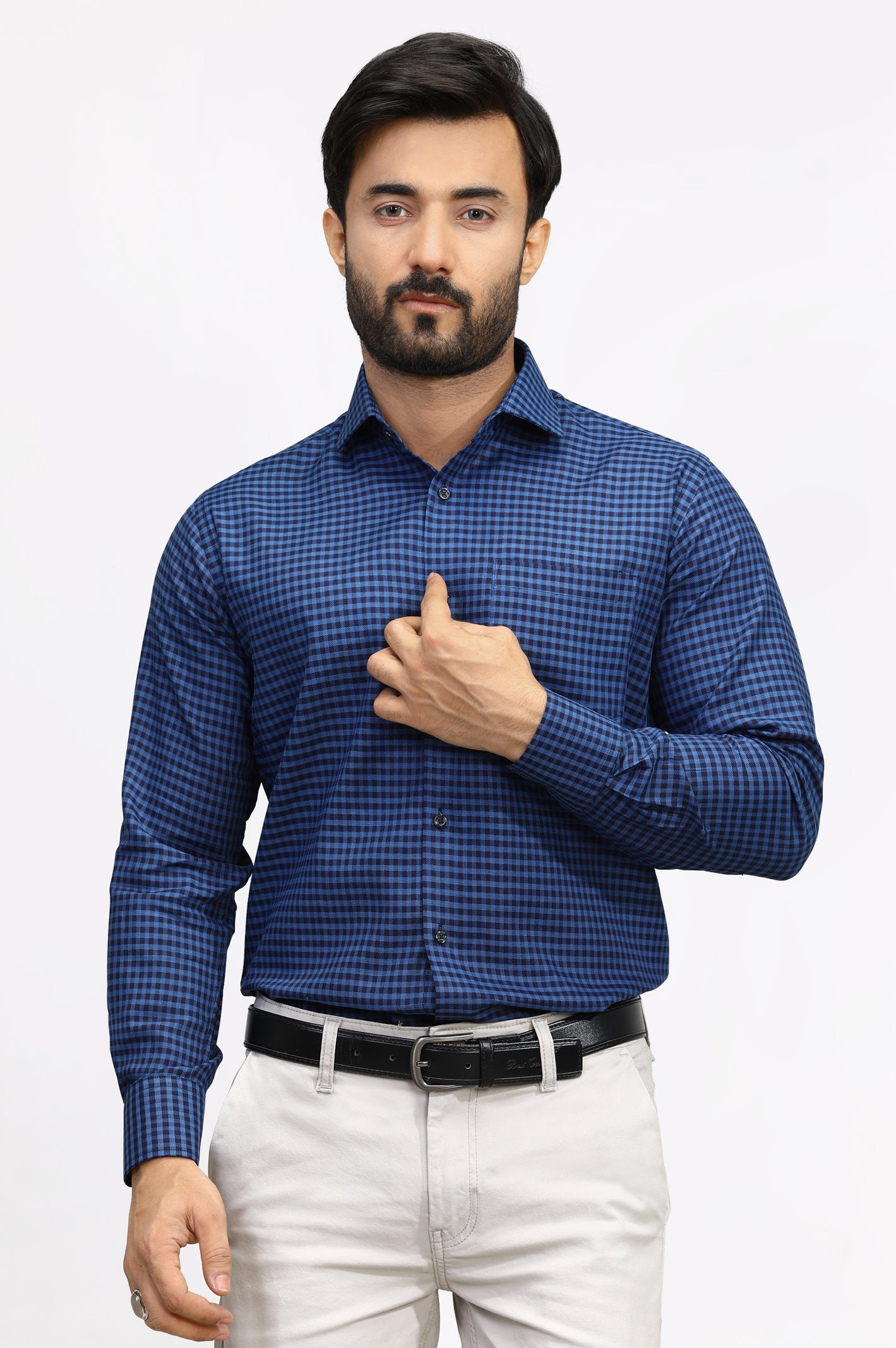 Blue Gingham Check Formal Shirt From Diners