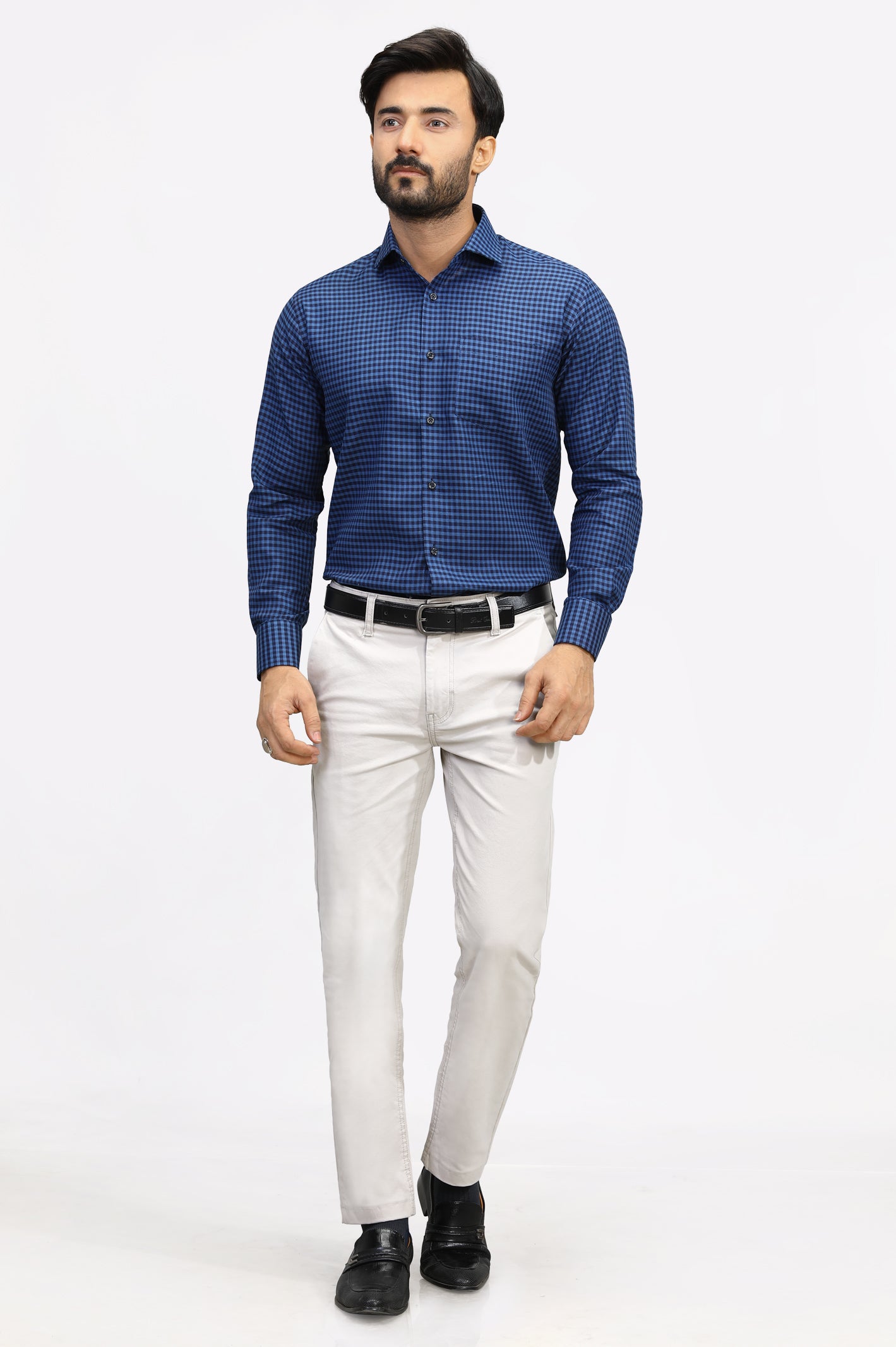 Blue Gingham Check Formal Shirt From Diners