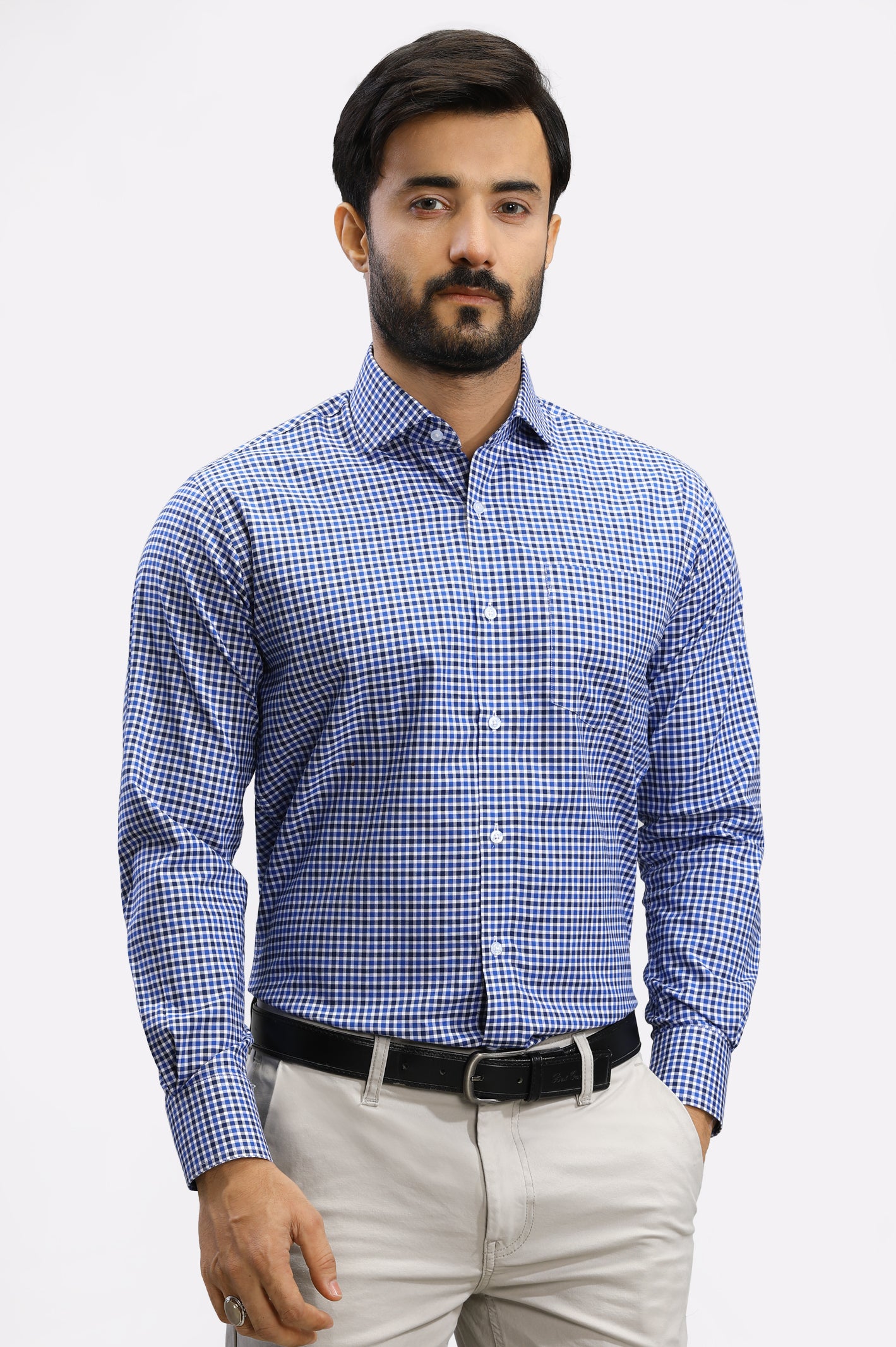 Royal Blue Mini-Check Formal Shirt From Diners