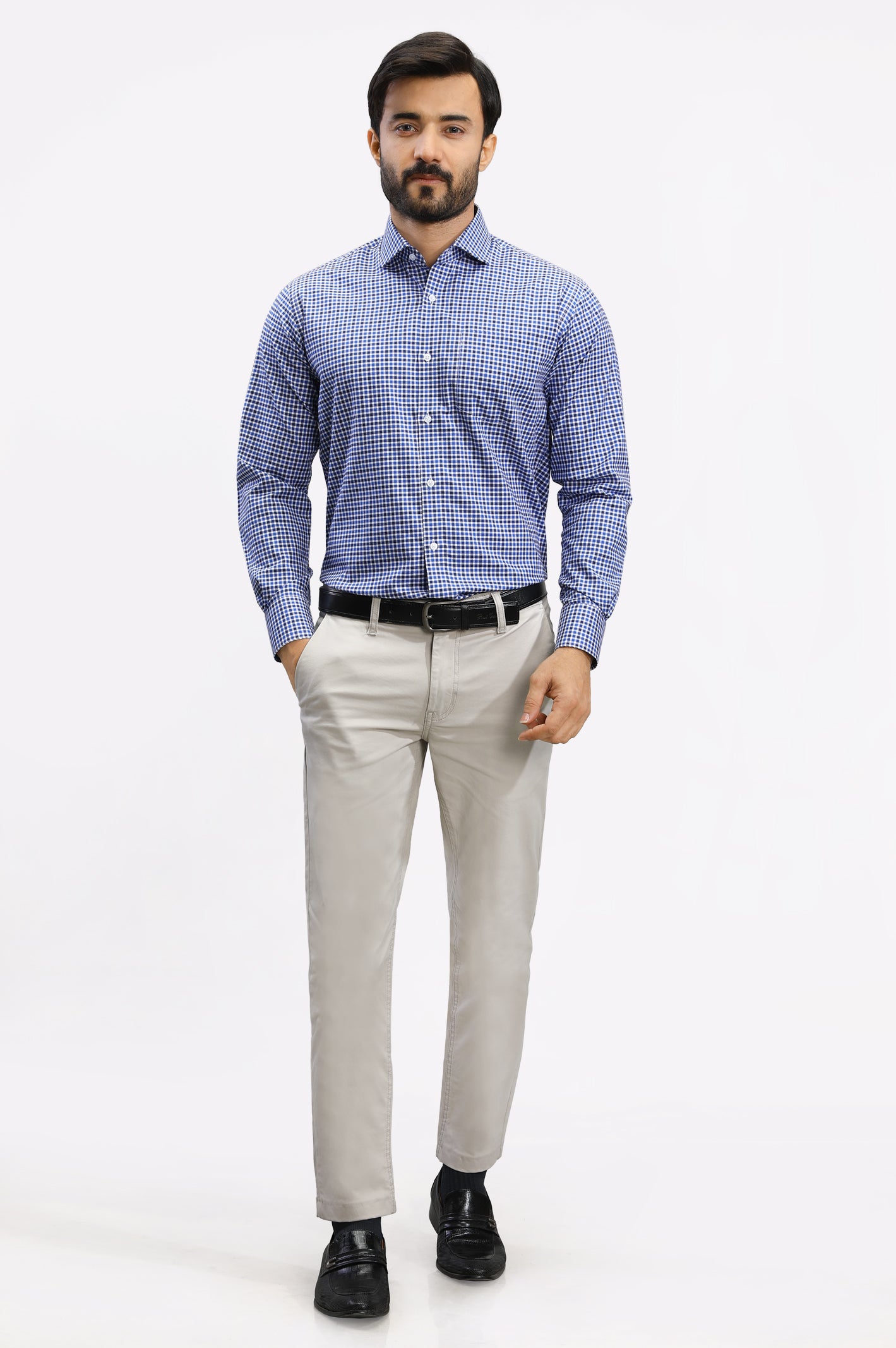 Royal Blue Mini-Check Formal Shirt From Diners